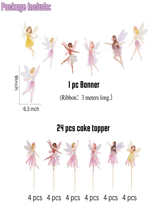 Ouksma Fairy Birthday Party Decorations for Girls - Fairy Cupcake Toppers with Banner or Backdrop, Fairy Tale Theme Baby Shower & Party Supplies (Cupcake Topper + Banner) - Image 2